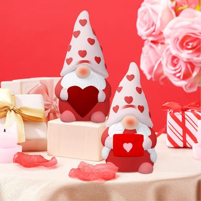 Poen 2 Pack Valentine's Day Ready to Paint Your Own Gnome Statues, Valentines Crafts for Adults 4 Inches Mini Blank Heart Ceramics to Paint Unpainted Gnome Figurines DIY for Sweet Valentine's Day Gift - style: Heart Style