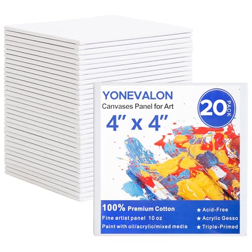 Mini Canvas for Painting 4x4 inch, 20 Pack Small Painting Canvases for Novices & Artists, Gesso Primed Acid-Free 100% Cotton, Blank Canvas Boards Panels for Oil, Watercolor, Acrylic, etc - size: 4"x4" - 20pcs