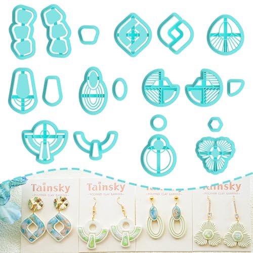 Tainsky 18 Shapes Embedded Polymer Clay Cutters - Gem Clay Jewelry Making Tools, Earring Cutters (A) - color: A Set