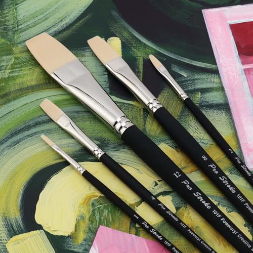Creative Mark Pro-Stroke Powercryl Acrylic Paint Brushes - Flats Value Set of 5, Synthetic Paint Brushes for Artists, Seamless Nickel-Plated Ferrules, Matte Black Wooden Handle, Soft-Touch Grip