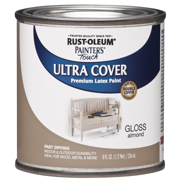 Rust-Oleum 1994730 Brush Painter's Touch Ultra-Cover Multi-Purpose Enamel Paint, 1/2 Pt Can, Gloss Almond 8 Fl Oz (Pack of 1) - color: Gloss Almond, size: 8 Fl Oz (Pack of 1)