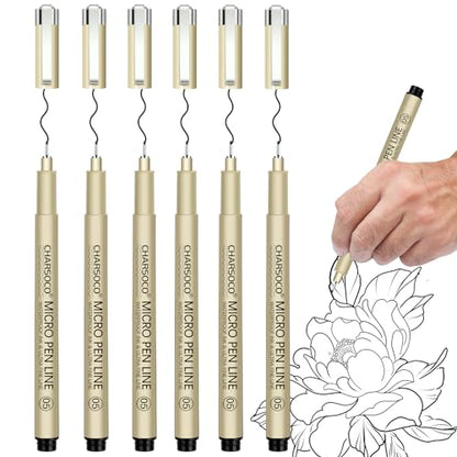 05 Micro Pen, 6Pack Black Fine Point Pen with Waterproof Archival Ink, 0.48mm Fineliner Ink Pens for Artist Illustration, Sketching, Anime, Manga, Technical Drawing and Scrapbooking - color: Black, style: 【05】