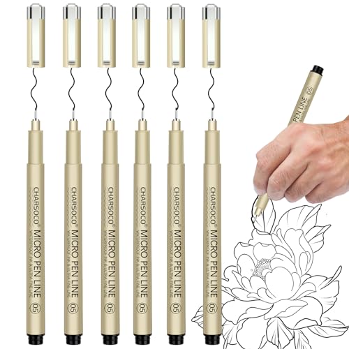 05 Micro Pen, 6Pack Black Fine Point Pen with Waterproof Archival Ink, 0.48mm Fineliner Ink Pens for Artist Illustration, Sketching, Anime, Manga, Technical Drawing and Scrapbooking - color: Black, style: 【05】