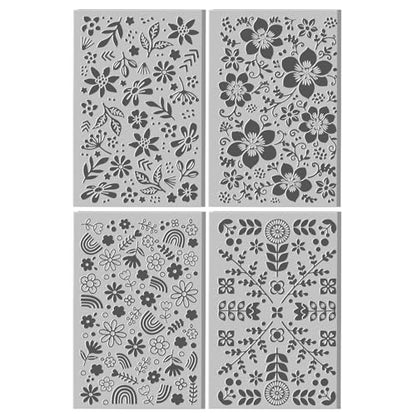 4 Sheets Bohemian Flower Clay Texture Mat Rainbow Polymer Clay Texture Sheets DIY Tools for Pottery Earring Jewelry Making Stamp Engraving Machines, 3.9x2.6inch - style: Rainbow