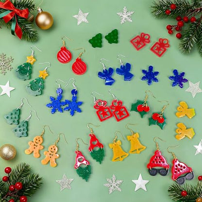ZQYSING 68 Pcs Christmas Resin Earring Molds Kit, Various Shapes Christmas Silicone Mold with Hooks Rings for DIY Making Jewelry Earring Pendant Keychain - color: 68 Pcs Jewelry Making Kit