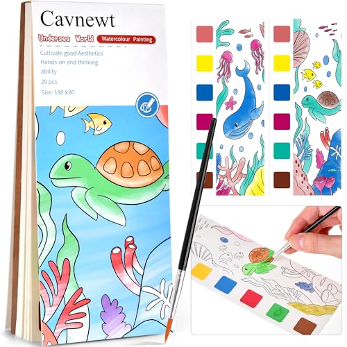 Cavnewt Pocket Watercolor Painting Book,21-Pages,Travel Paint Watercolor Coloring Book Set for Kids 3-8 Years Old,Boys and Girls Party Birthday Thank You Exchange Art Craft Gifts-Undersea World - color: Undersea World