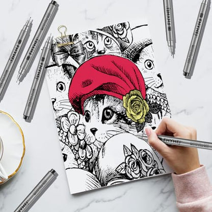 Micro Fineliner Drawing Art Pens: 9 Black Fine Line Ink Set Artist Supplies Archival Inking Markers Liner Professional Sketch Outline Anime Sketching Artist Illustration Watercolor