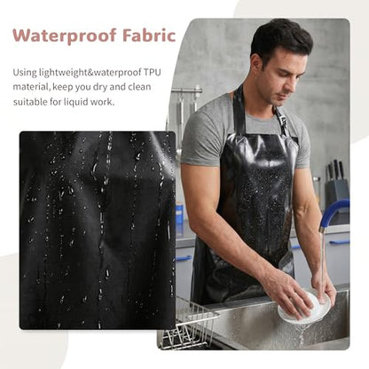 Nanxson TPU Waterproof Apron Lightweight Work Apron with Adjustable Buckle | Liquid Resistant,Neck buckle design,Easy to clean,Unisex,Butcher Apron for Dishwashing Grooming,Halloween - color: Black