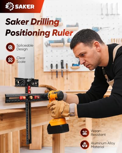Saker 4-in-1 Scriber Marking Line Ruler, 29.5in Spliceable Extended T Square with Pencil, Precision Line Drawing & Drilling Positioning Tool, Cabinet Hardware Jig with Angle Adjustment for Woodworking - size: 29.5inch T Square Ruler with Pencil