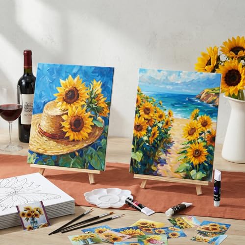 Engrowtic 12 Pcs 8 x 10'' Sunflower Flower Pre Drawn Canvas to Paint Pre Printed Sketched Canvas for Adult Ladies Paint Art Party Favor Board Set for Craft(Bright Style) - style: Bright Style