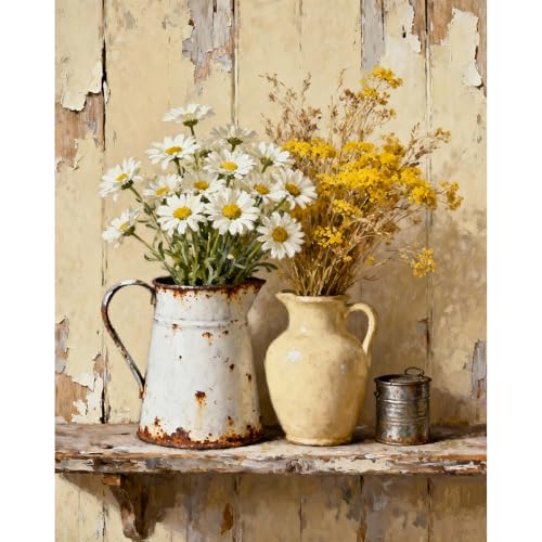 askkqtx Vintage Flowers Paint by Numbers Kit for Adults, Daisy Paint by Numbers for Beginner, DIY Oil Painting by Number on Canvas for Home Decor Gifts 16x20 Inch - color: Flowers- MT22410