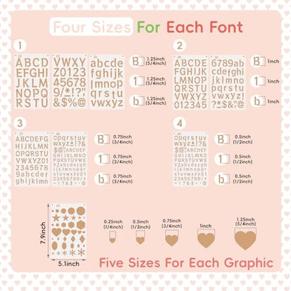 Patemby 1/2, 3/4, 1, 5/4 Inch Small Letter Stencils for Painting, 43 Pack Crafts Reusable Plastic Letter Templates 6 Different Font with Tiny Number & Alphabet Stencil for DIY Crafts Art Projects