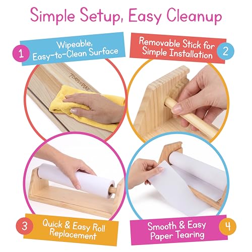 Wooden Kids Paper Roll Dispenser with 12" x 75 ft Art Paper Roll – Tabletop Easel for Drawing, Painting & Crafts – Smooth Easy-Pull Holder for Creative Play – 7 Days of Play - color: Paper Roll Dispenser