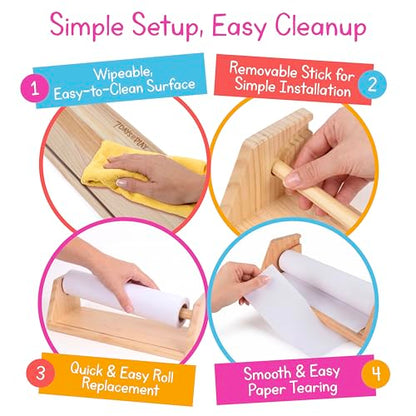 Wooden Kids Paper Roll Dispenser with 12" x 75 ft Art Paper Roll – Tabletop Easel for Drawing, Painting & Crafts – Smooth Easy-Pull Holder for Creative Play – 7 Days of Play - color: Paper Roll Dispenser