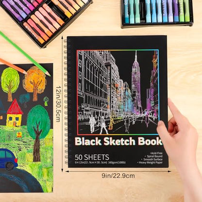 50 Sheets Black Paper Sketchbook, 108 lb/160gsm Heavyweight Black Sketch Pad 9×12in, Acid-Free Drawing Paper, Spiral Bound Sketch Book for Kids, Teens, Artist - size: 9×12 Inch (1 Pack )