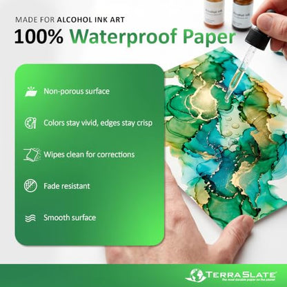 TerraSlate Paper | 10 Mil 5” x 7” Alcohol Ink Paper | Waterproof & Non-Porous Alcohol Ink Drawing Paper | Bright White, 25 Sheets