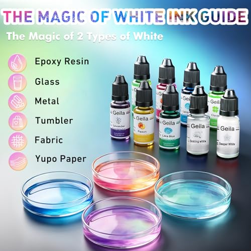Geila Alcohol Ink Set 24 Colors – High Concentration Alcohol Inks for Resin, Vibrant Epoxy Resin Dye for Petri Dish, Coaster, Tumbler Cup, Art Painting (Each 0.35oz)