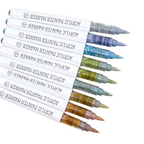 languo Acrylic Paint Markers, 9 Advanced Grey Series Colors Acrylic Paint Pens, Soft Brush Tip Marker with Water Based Ink for Rock Painting, Wood, Glass, Fabric, DIY Art and Craft - color: Advanced Grey Series