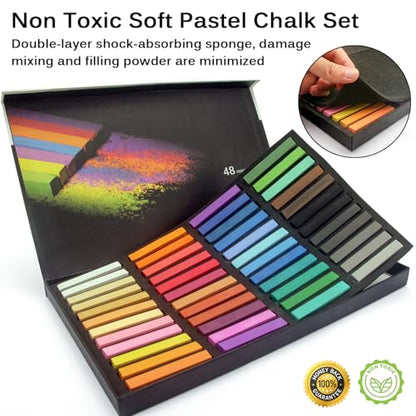 Brusarth Non Toxic Soft Pastel Chalk Set for Professional Artist - 48 Colors Square Chalk Pastel for Drawing, Blending, Layering, Shading, Art Supplies for Beginners, Artists