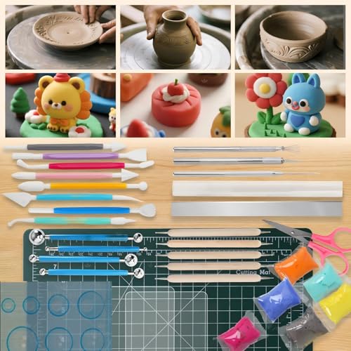 Basic Polymer Clay Tools, Clay Sculpting Tools Acrylic Roller Pin, Clear Rectangle Sheet Press Board, Double-Ended Pottery Carving Set for Beginner (26) - size: 26