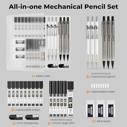 Nicpro Professional Mechanical Pencil Set – 0.5 0.7 0.9 mm Drafting Pencils & 3PCS 2mm Lead Holder, 6PCS Drawing Pencil Kit with Case, Lead Refills & Erasers for Sketching, Writing, Drafting - style: 0.5 0.7 0.9 2.0