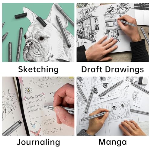 Micro Fineliner Drawing Art Pens: 6 Black Fine Line Ink Set Artist Supplies Archival Inking Markers Liner Professional Sketch Outline Anime Sketching Artist Illustration Watercolor