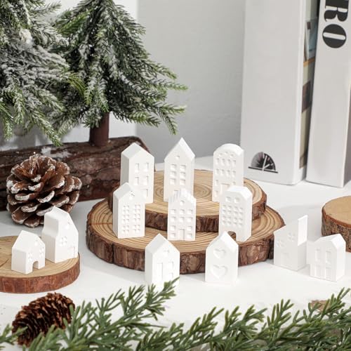 Reallnaive Mini Christmas Village House Silicone Mold Set 12 DIY Small Non Stick House Casting Crafts Soap Making Mold for Xmas Home Table Decoration Indoor(Classic)