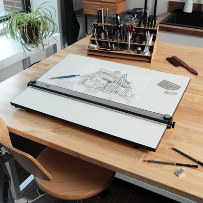 Acurit PXB 30” x 42” Drawing Board for Artists and Designers - Portable Workspace for Drawing, Sketching, Drafting, Painting - Fixed Angled Laminated Surface with Ruler and Parallel Motion Bar - size: 30x42"