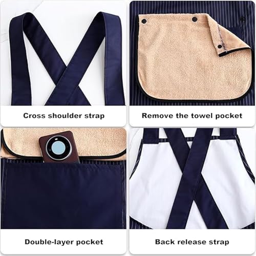 Apron with Detachable Towel and Pockets, Cross-Back Design, Waterproof Lightweight Fabric for Cooking and Cleaning, Unisex