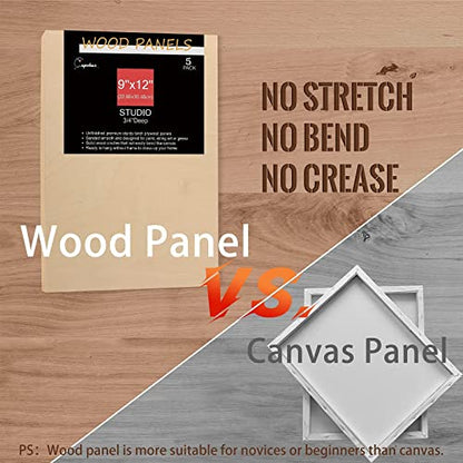 Cupohus Unfinished Birch Wood Boards Canvas for Painting, 5 Packs 3/4'' Deep Cupohus 9'' x 12'' Wooden Cradled Panels for Pouring Art, Crafts, Paints and More - size: 9" x 12"