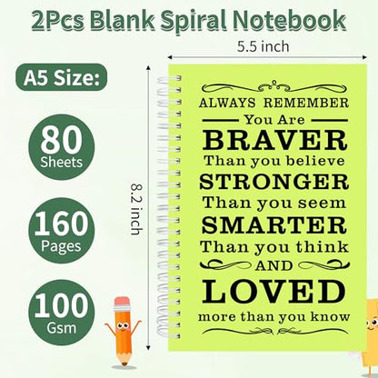 JOHSBYD 2Pcs Blank Spiral Notebook,Inspirational Gifts A5 Hardcover Sketch Book,Art Sketchbook for Drawing, Unlined, Plain Sketch Book for Women Men Work Writing,160 Pages (2, Blank Page Light Green) - color: Blank Page Light Green