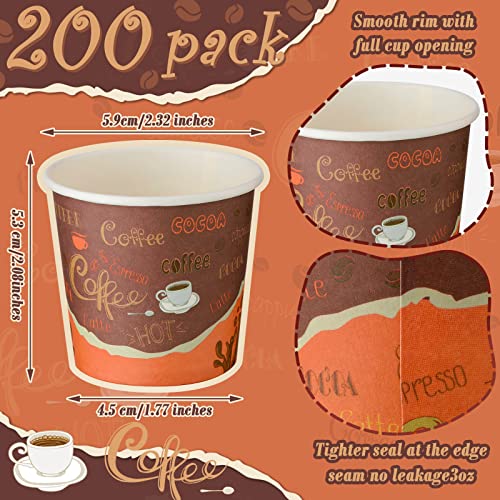 Funtery 200 Pieces Disposable Espresso Coffee Cups 3 oz Small Paper Cups for Coffee Tea Cocoa Juice Mini Paper Supplies for Cafes Offices and Home