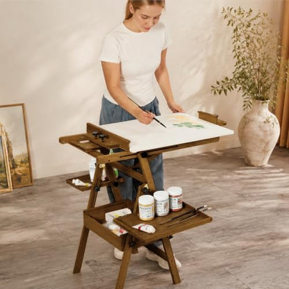 MEEDEN Painting Easel with Storage: H-Frame Beech Wood Art Easel for Adults, Artists, Students, Beginners - Adjustable 50"-80" H, Holds Canvas Up to 47 Inches - color: Walnut