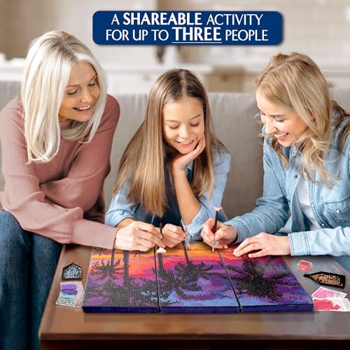 ArtSkills Diamond Painting Kit, Diamond Art on Framed Canvas with Gem Storage Case and Accessory Kit, Beach, 3 Stretched Canvas Panels, 14” x 7” Each - color: Beach