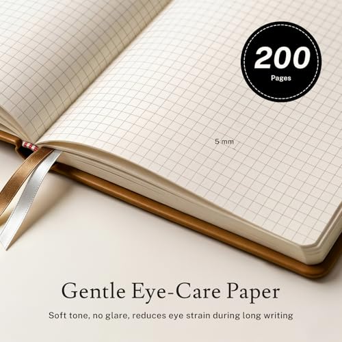 PAGELYST Graph Grid Paper Notebook, 200 Pages,4 Pack Leather Hardcover Notebook, A5 Medium 5.7'' x 8.3'', 100 GSM Thick Paper for Students, Math, Engineering (Brown) - color: Brown, size: A5-Grid
