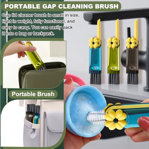 3 in 1 Cup Lid Cleaning Brush, Portable Cup Cleaner Brush, New Water Bottle Lid Cleaner Brush, Multifunctional Cleaning Brush - Home Kitchen Cleaning Tools for Tight Spaces & Bottle Gaps, 3 PCS - color: Grey Green Blue-a