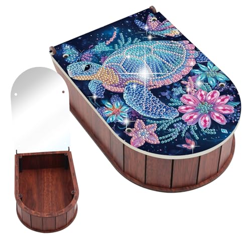 JZHYOAN Diamond Art Cosmetic Storage Case for Adult DIY Sea Turtle Diamond Painting Wooden Box Special Shape Rhinestone Decor Craft Storage Box Wooden Handmade Cosmetic Organizer Art Desktop Decor - color: Blue sea turtle