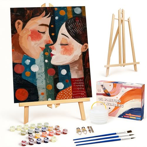 OLDEGG 1Pack Framed Paint by Numbers Kit for Adults,12''x16''inch Romantic Couple Kiss Adult Paint by Number for Beginners with Wooden Easel,Paint by Numbers Kit on Canvas Wall Art for Gift Home Decor - color: Romantic Love-1Pack