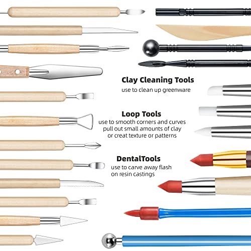 TEMONTIAN Clay Sculpting Tools Kit，Pottery Tools Kit，Clay Tools，Air Dry Clay Tools，44Pcs Double Sided Polymer Clay Tools for Adults,with Upgraded Carrying Case - color: BROWN
