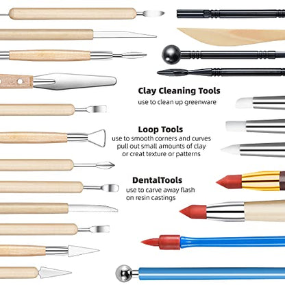 TEMONTIAN Clay Sculpting Tools Kit，Pottery Tools Kit，Clay Tools，Air Dry Clay Tools，44Pcs Double Sided Polymer Clay Tools for Adults,with Upgraded Carrying Case - color: BROWN