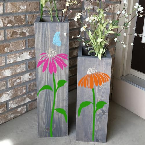 Large Flower Stencils for Walls Fence Stencil for Outdoors Reusable Cone Flower Stencils for Painting on Wood Fence Furniture Fabrics DIY Crafts Decor - style: Coneflower