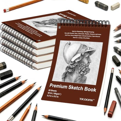 5 Pack Sketch Book 5.5×8.5 inch, Spiral Sketch Pad 300 Sheets Each(68lb/100gsm), Drawing Painting Sketchbook for Kids, Beginners, Artists - color: 5 Pack, size: 5.5" x 8.5"