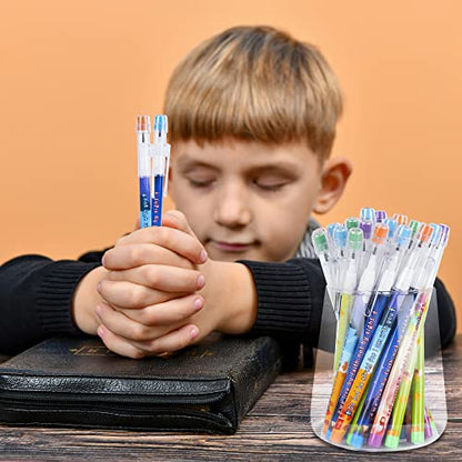 Kolewo4ever 48pcs HB Bible Verses Pencils Kawaii Cute Multipoint Pencil Push Translucent Non Sharpening Stackable Pencils Pop Up Plastic Pencil for Classroom Rewards Carnival Prizes (Bible Verses)