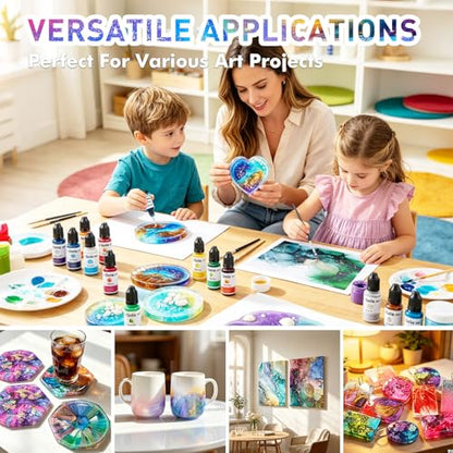 Geila Alcohol Ink Set 24 Colors – High Concentration Alcohol Inks for Resin, Vibrant Epoxy Resin Dye for Petri Dish, Coaster, Tumbler Cup, Art Painting (Each 0.35oz)