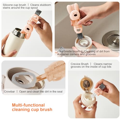 4 in 1 Cup Lid Cleaning Brush, 3 in 1 Bottle Brush, Cup Crevice Cleaning Tools, Easy to Clean and Storage, ABS+Silicone Cup Lid Gap Cleaner, Portable Multifunctional Bottle Cleaning Brush (3Pcs) - color: Orange