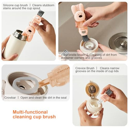 4 in 1 Cup Lid Cleaning Brush, 3 in 1 Bottle Brush, Cup Crevice Cleaning Tools, Easy to Clean and Storage, ABS+Silicone Cup Lid Gap Cleaner, Portable Multifunctional Bottle Cleaning Brush (3Pcs) - color: Orange