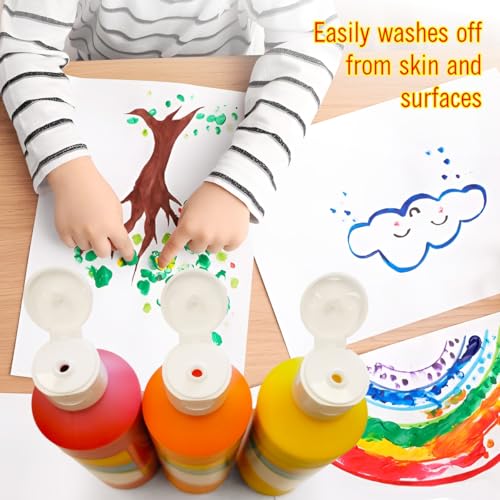 EXTRIC Washable Paint for Kids 6 PK x 8oz Bottles, Paint Cups & Brushes