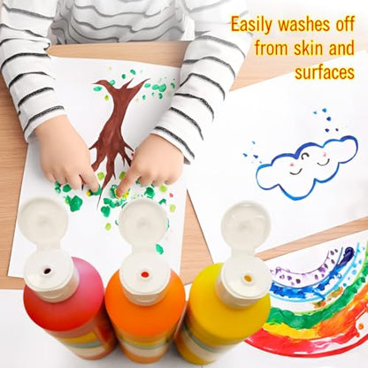 EXTRIC Washable Paint for Kids 6 PK x 8oz Bottles, Paint Cups & Brushes