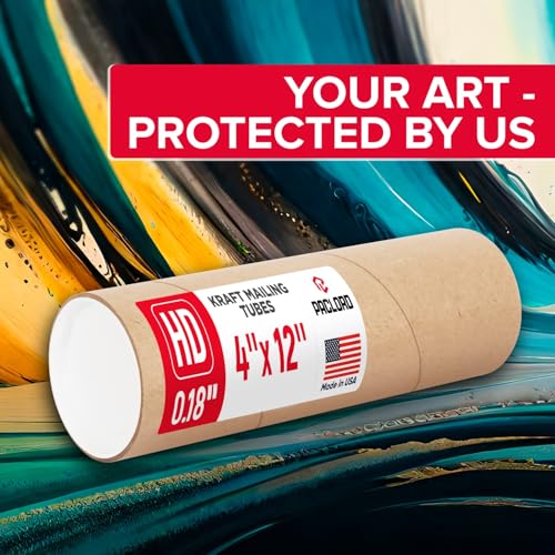 4" x 12" Heavy Duty Reinforced Kraft Paper Mailing Tube, Pack of 6 Tubes with 12 Caps – Secure USPS Approved Poster Tube – Made in USA Cardboard Tube for Shipping and Storing Posters, Prints, Artwork - size: 4" x 12", style: 2X Heavy-Duty