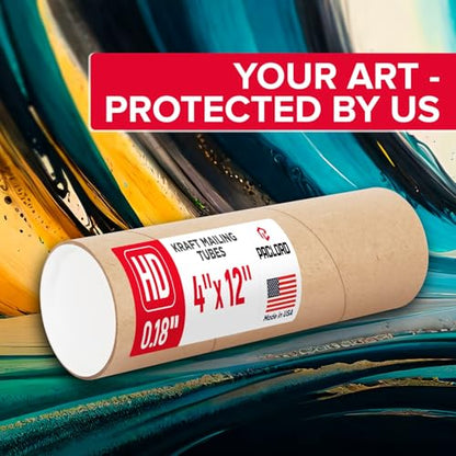 4" x 12" Heavy Duty Reinforced Kraft Paper Mailing Tube, Pack of 6 Tubes with 12 Caps – Secure USPS Approved Poster Tube – Made in USA Cardboard Tube for Shipping and Storing Posters, Prints, Artwork - size: 4" x 12", style: 2X Heavy-Duty